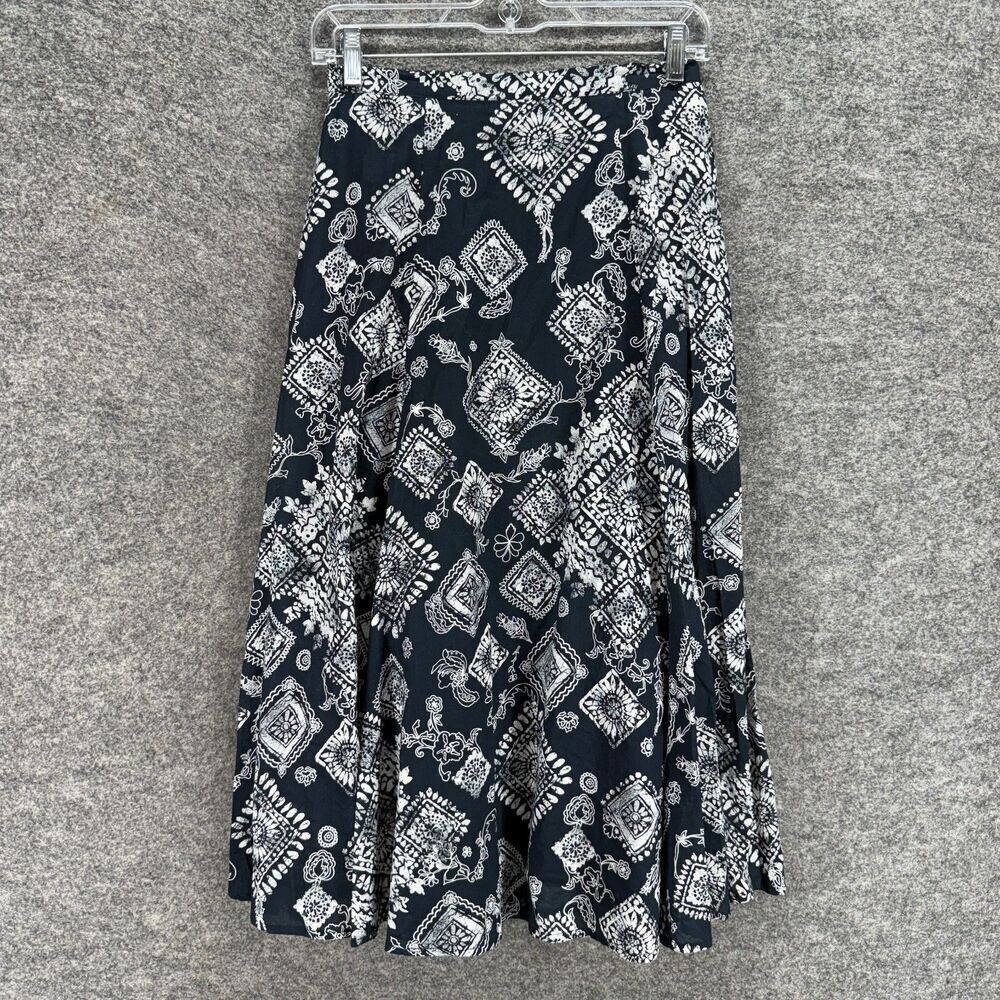 Coldwater Creek Skirt Women PXS Petite Black Geometric Maxi Long Lined Zipper